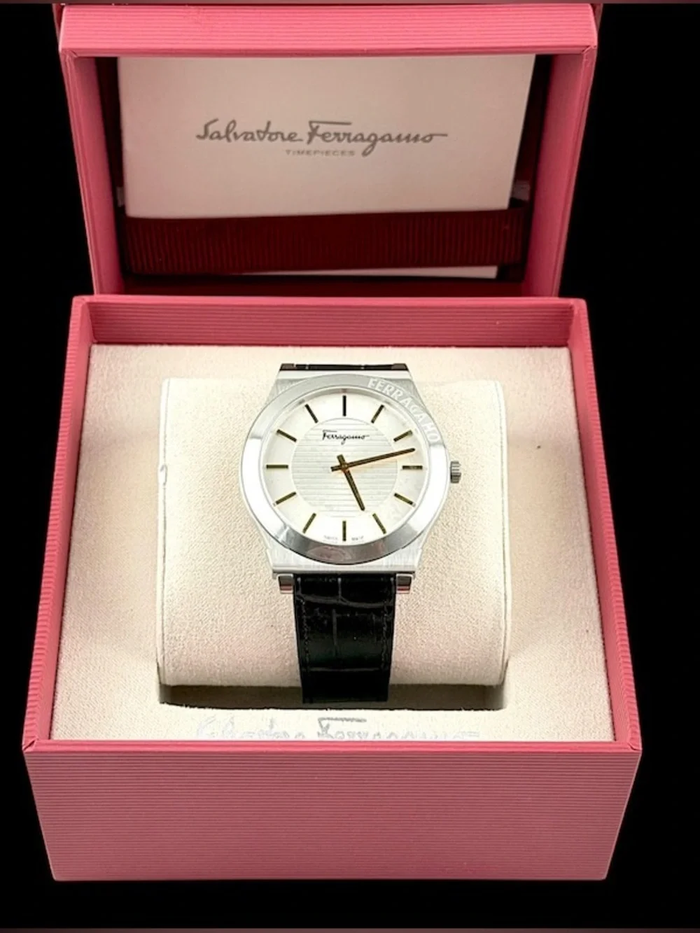 Brand New Salvatore Ferragamo Silver Dial Watch with Brown Leather Strap